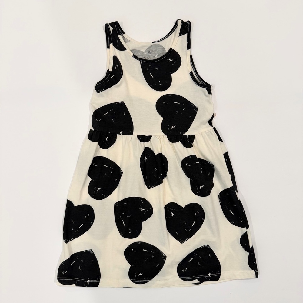 H&M Cream Tank Top Knit Toddler Dress with Black Heart Print - 3/4T